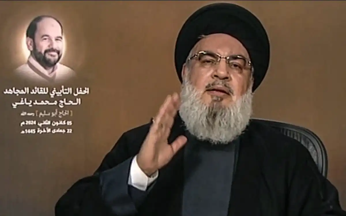 il capo di hezbollah hassan nasrallah durante un discorso