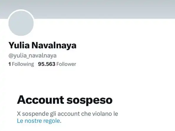 Come X (Twitter) boicotta Yulia Navalnaya, la vedova di Navalny 2 account sospeso