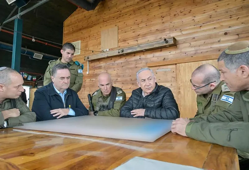 Il primo ministro Benjamin Netanyahu e il ministro della Difesa Israel Katz durante il tour delle alture di Golan