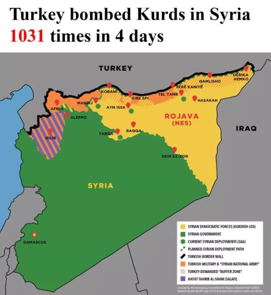 Guerra nel Kurdistan siriano: la situazione al 8 gennaio 2025 2 cartina Kurdistan siriano bombardamenti turchi