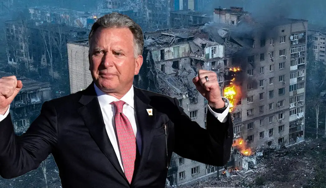 Steve Witkoff su una città dell'Ucraina distrutta
