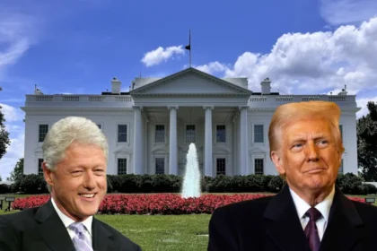 Bill Clinton e Donald Trump di fronte alla Casa Bianca