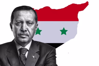 Mappa della Siria con Erdogan in primo piano