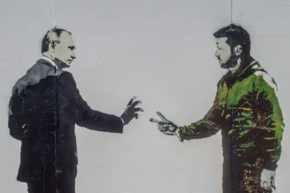 murales che rappresenta Putin e Zelensky