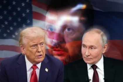 trump e putin con zelensky alle spalle litigano su Ucraina