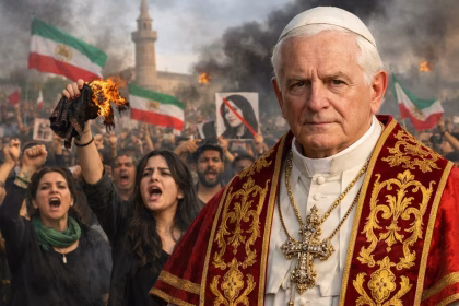 manifestanti in Iran con papa Leone XIV