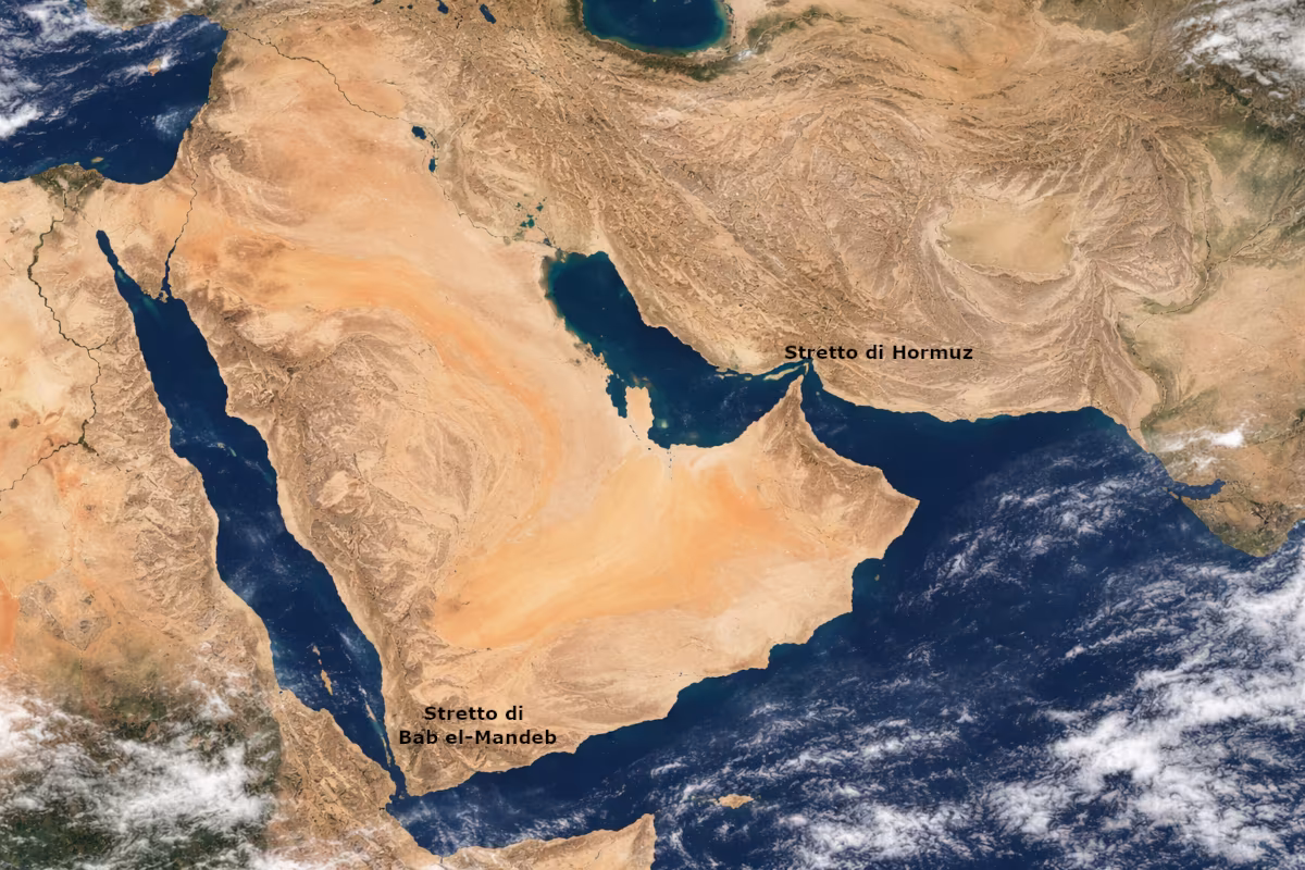 stretto di Hormuz e di Bab el-Mandeb visti dal satellite