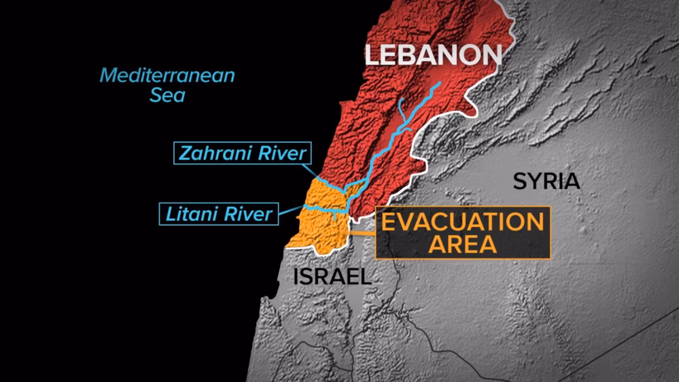 libano mappa delle attività di hezbollah con zona di evacuazione ordinata da Israele