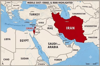 mappa medio oriente con iran e israele evidenziati