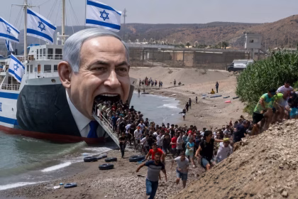 ceuta teoria del complotto antisemita immagine di nave con viso di Netanyahu che fa scendere immigrati marocchini