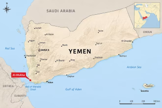 mappa dello yemen con al-Mukha evidenziata