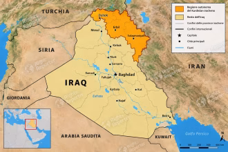 mappa iraq con in evidenza il kurdistan iracheno