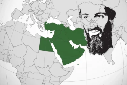 medio oriente con sopra il viso di osama bin laden